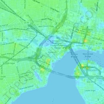Topografisk kart Brooklyn, høyde, relieff