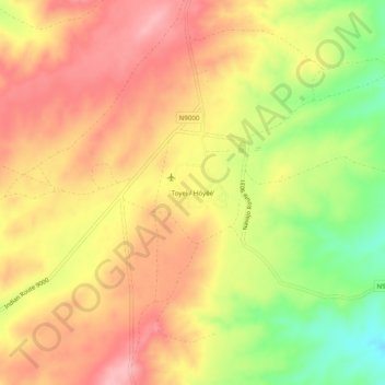 Topografisk kart Toyei, høyde, relieff