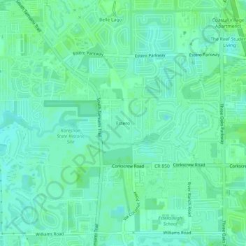 Topografisk kart Estero, høyde, relieff