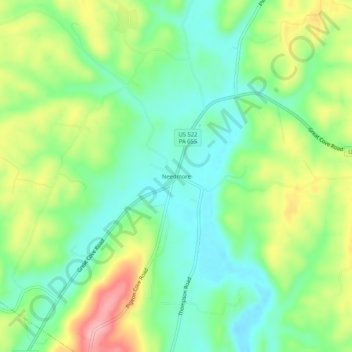Topografisk kart Needmore, høyde, relieff