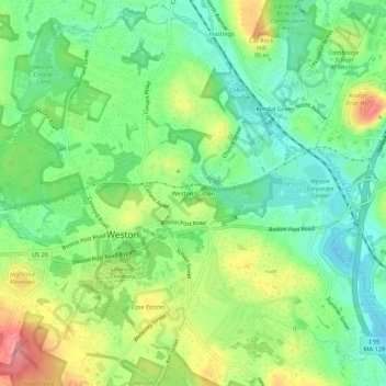 Topografisk kart Weston Station, høyde, relieff