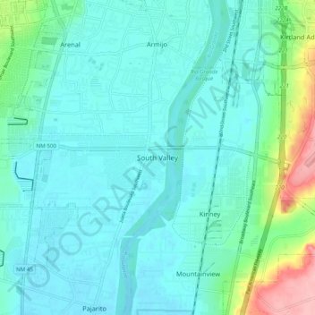 Topografisk kart South Valley, høyde, relieff