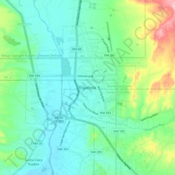 Topografisk kart Española, høyde, relieff