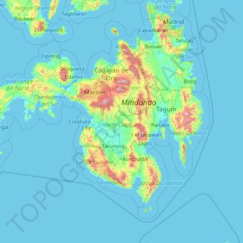 Topografisk kart North Cotabato, høyde, relieff