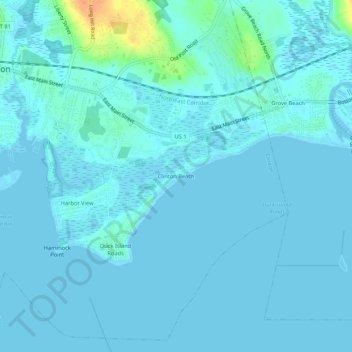 Topografisk kart Clinton Beach, høyde, relieff