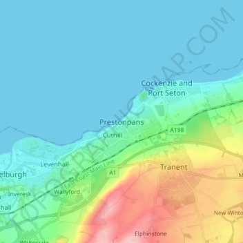 Topografisk kart Prestonpans, høyde, relieff