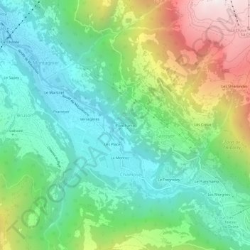 Topografisk kart Planchamp, høyde, relieff
