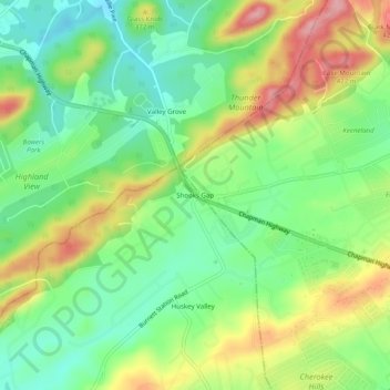 Topografisk kart Shooks Gap, høyde, relieff