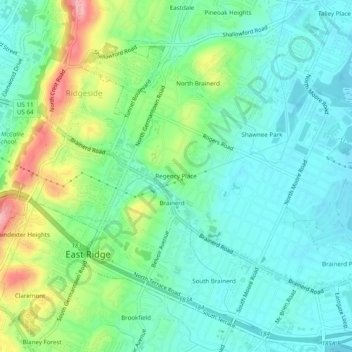 Topografisk kart Regency Place, høyde, relieff