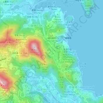 Topografisk kart Tai Po Tsai, høyde, relieff