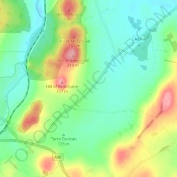 Topografisk kart Affleck, høyde, relieff