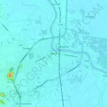 Topografisk kart Ratchaburi, høyde, relieff