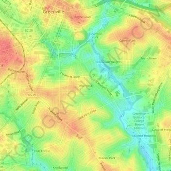 Topografisk kart Alta Vista, høyde, relieff