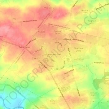 Topografisk kart Newtown Grant, høyde, relieff