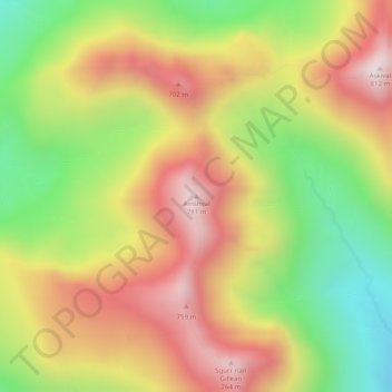 Topografisk kart Ainshval, høyde, relieff