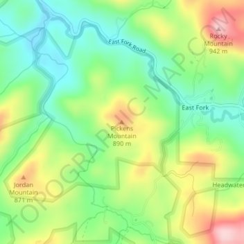 Topografisk kart Pickens Mountain, høyde, relieff