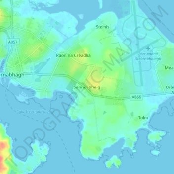 Topografisk kart Sandwick, høyde, relieff