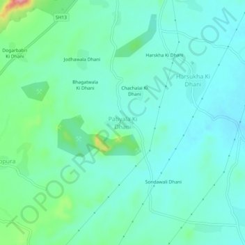 Topografisk kart Patiyala Ki Dhani, høyde, relieff