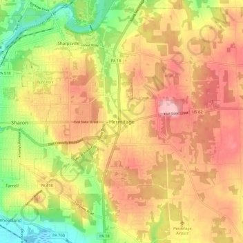 Topografisk kart Hermitage, høyde, relieff