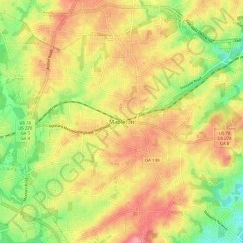Topografisk kart Mableton, høyde, relieff