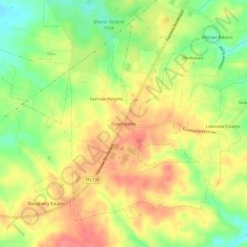 Topografisk kart Green Valley, høyde, relieff