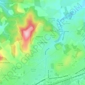 Topografisk kart Crockett Ridge, høyde, relieff