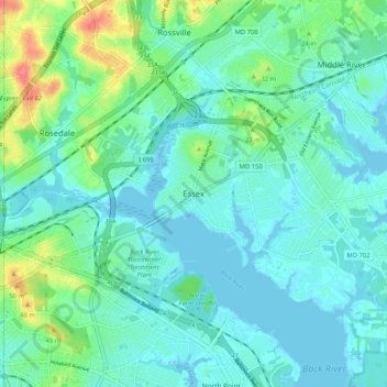 Topografisk kart Essex, høyde, relieff