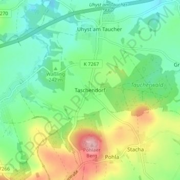 Topografisk kart Taschendorf, høyde, relieff