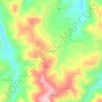 Topografisk kart Kuşluhan, høyde, relieff