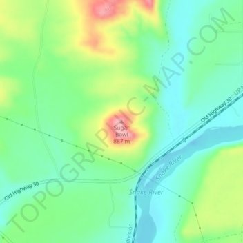 Topografisk kart Sugar Bowl, høyde, relieff