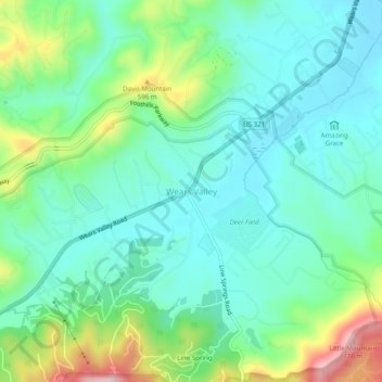 Topografisk kart Wears Valley, høyde, relieff