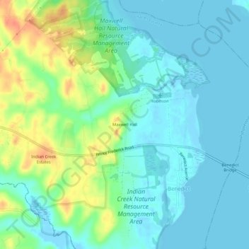 Topografisk kart Maxwell Hall, høyde, relieff