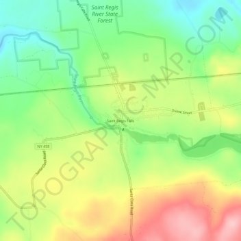 Topografisk kart Saint Regis Falls, høyde, relieff