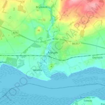 Topografisk kart Annan, høyde, relieff