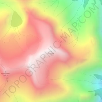 Topografisk kart Sjøvdøla, høyde, relieff