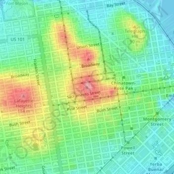 Topografisk kart Nob Hill, høyde, relieff