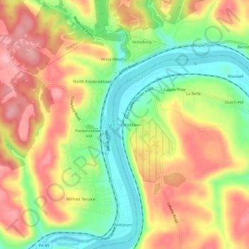 Topografisk kart East Fredricktown, høyde, relieff