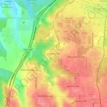 Topografisk kart Ledbetter Hills, høyde, relieff