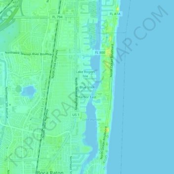 Topografisk kart Blue Inlet, høyde, relieff