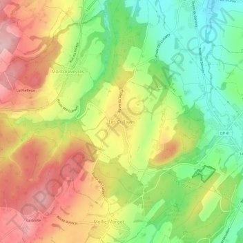 Topografisk kart Les Cullayes, høyde, relieff