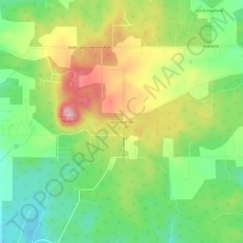 Topografisk kart Upper Highland, høyde, relieff