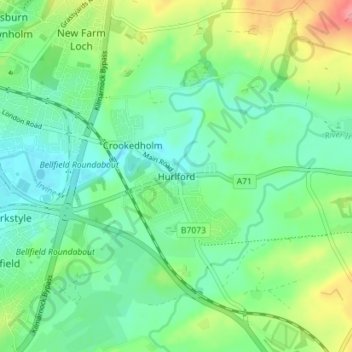 Topografisk kart Hurlford, høyde, relieff