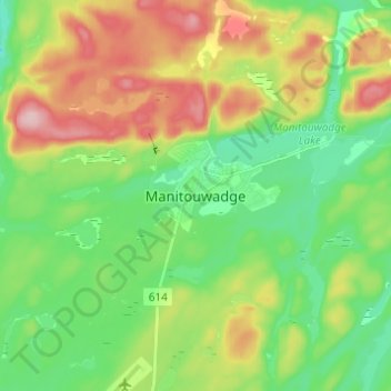 Topografisk kart Manitouwadge, høyde, relieff