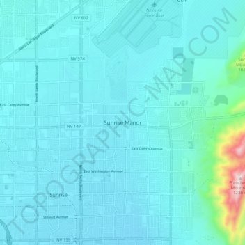 Topografisk kart Sunrise Manor, høyde, relieff