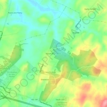 Topografisk kart Mount Airy Estates, høyde, relieff