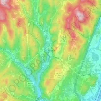 Topografisk kart Thetford, høyde, relieff