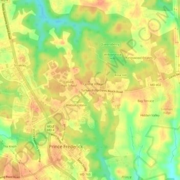 Topografisk kart Turkey Ridge, høyde, relieff