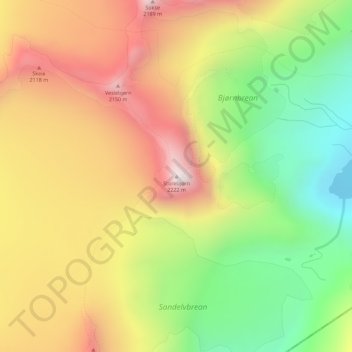 Topografisk kart Storebjørn, høyde, relieff