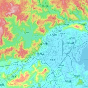 Topografisk kart Putian, høyde, relieff