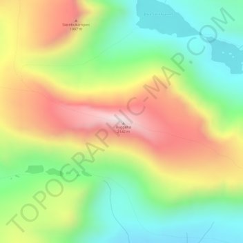 Topografisk kart Ryggjehøe, høyde, relieff